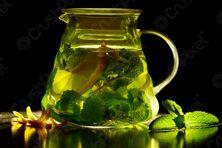 شاي اخضر مع نعناع  صعير